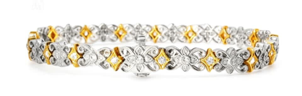 18K Pink White 2 Tone Gold Diamond Flex Bracelet Estate
