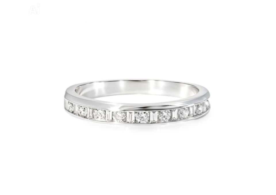14K White Gold Baguette Diamond Wedding Band Estate Ring