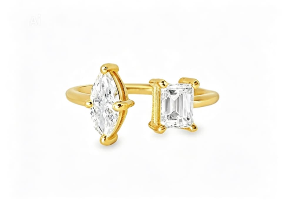 14K Yellow Gold Geometric Diamond Ring