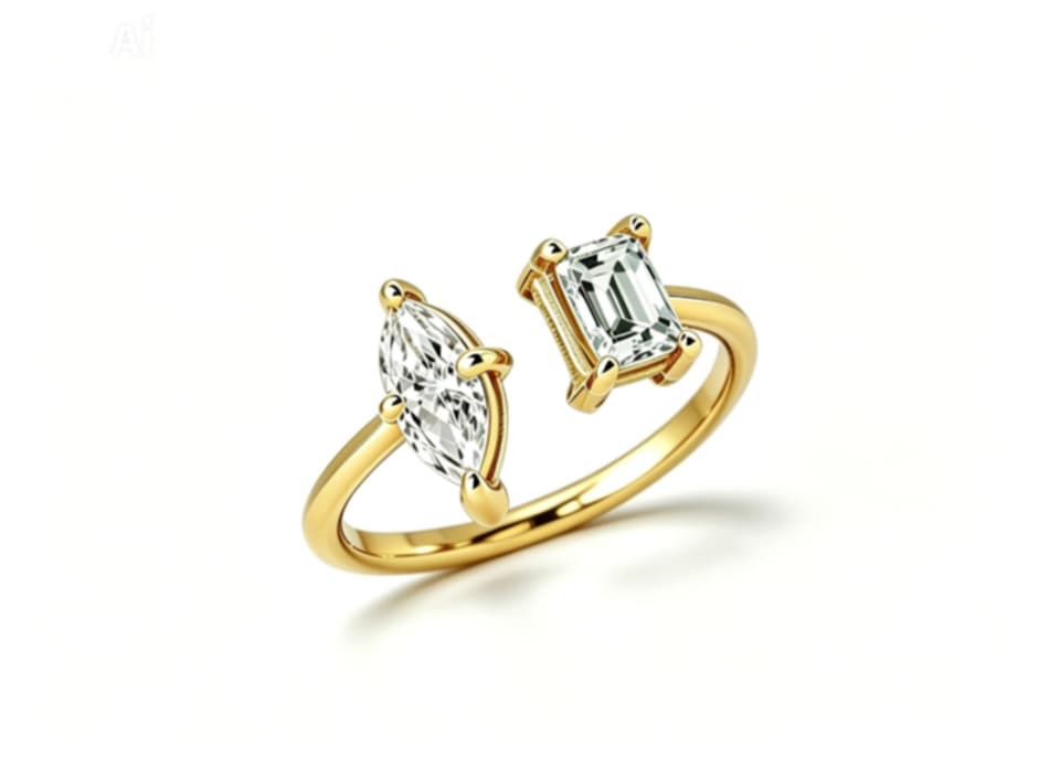 14K Yellow Gold Geometric Diamond Ring