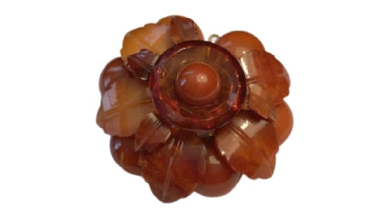 Antique Natural Butterscotch Amber Floral Brooch Pin Pendant