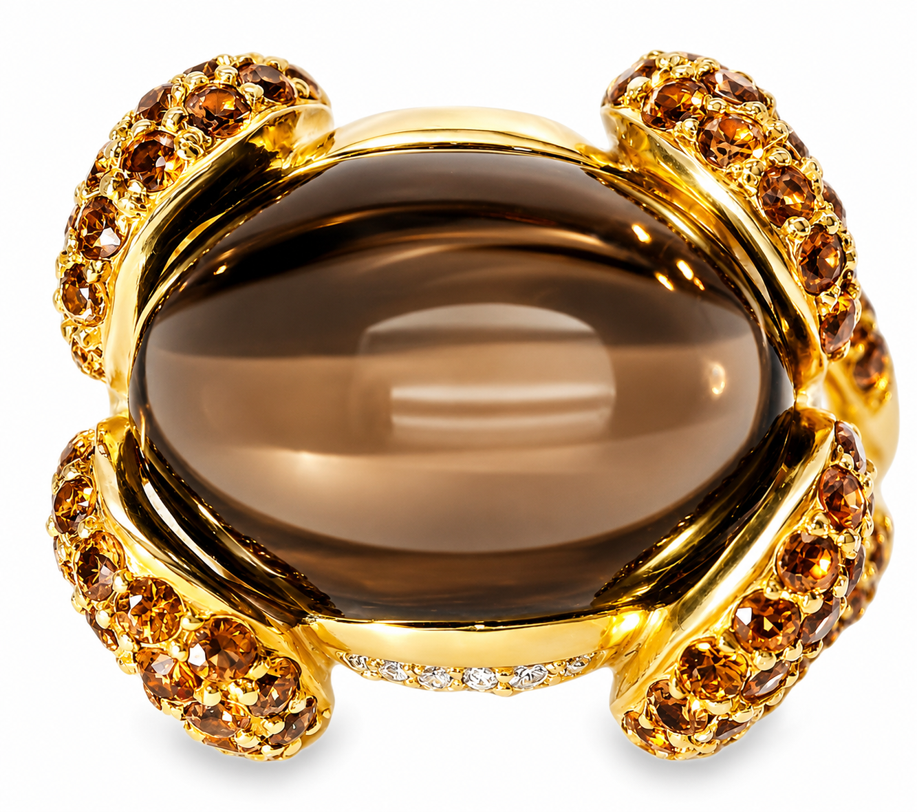 14K Yellow Gold Diamond Cabochon Smokey Quartz Sapphire Ring