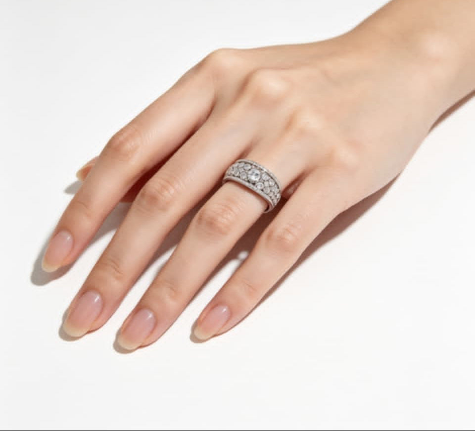 14K White Gold Pink Fancy Diamond Fashion Ring Band Estate