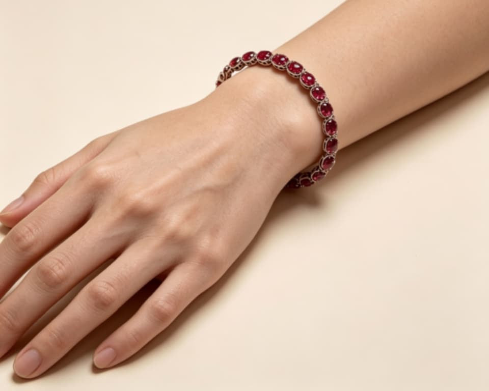 Sterling Silver 925 Natural Garnet Flexible Bracelet