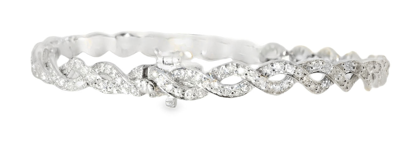 Gorgeous Braided 14K White Gold Diamond Tennis Twist Bracelet - GGEMSonline