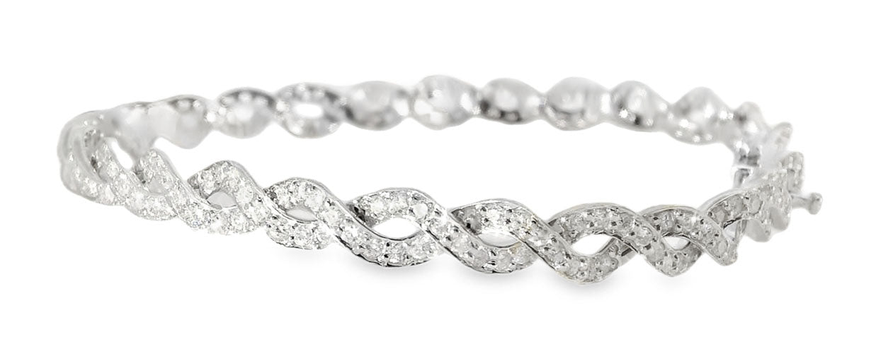 Gorgeous Braided 14K White Gold Diamond Tennis Twist Bracelet - GGEMSonline