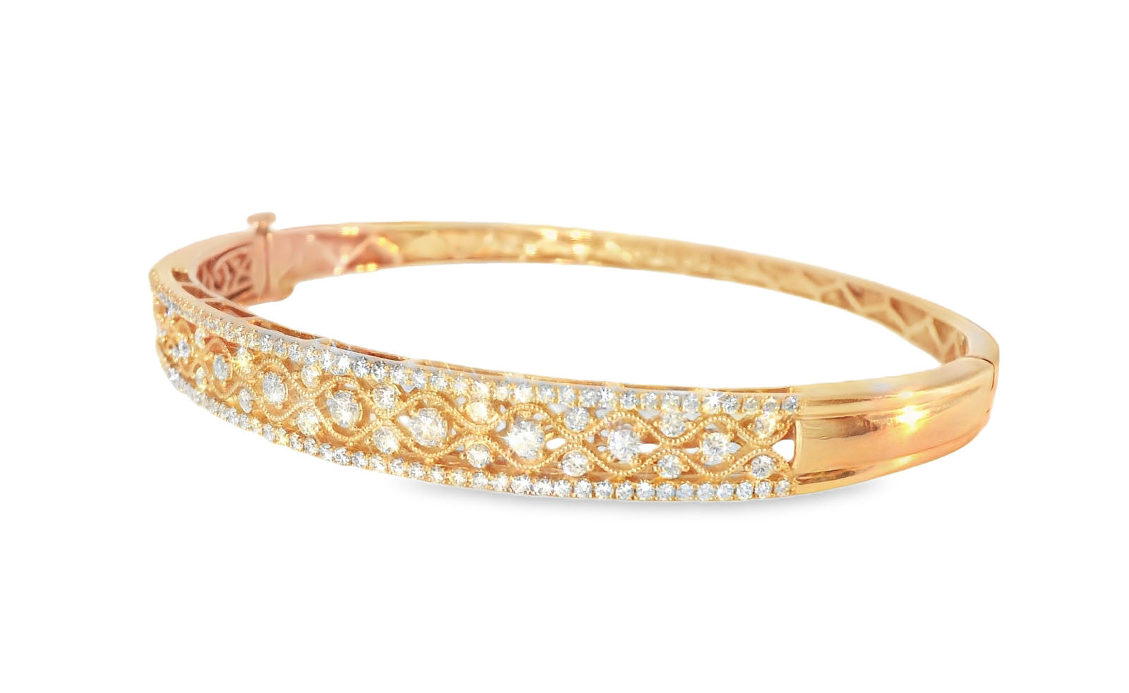 Magnificent 14K Mildred Rose Pink Gold Diamond Bangle Bracelet - GGEMSonline