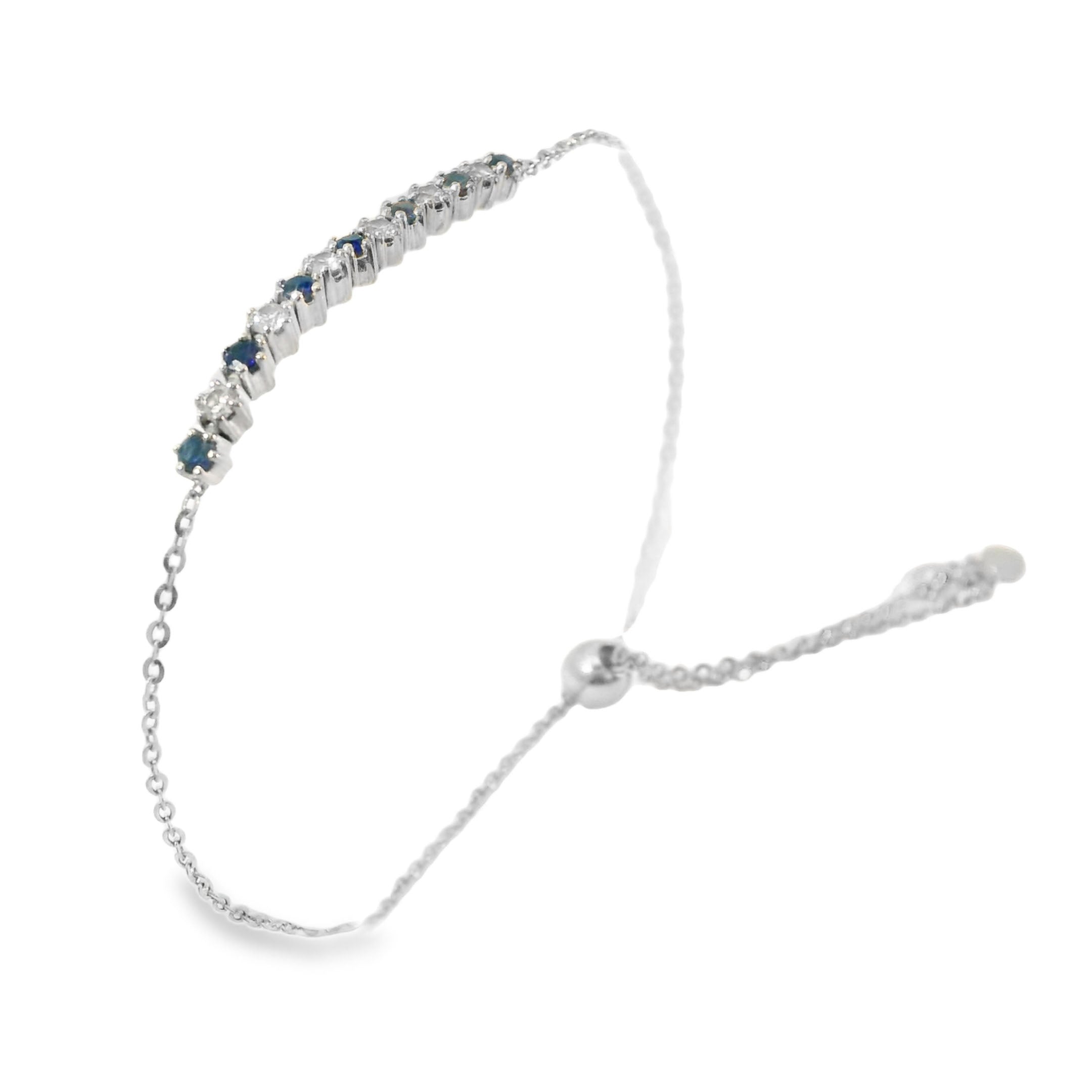 Beautiful 14K White Gold Sapphire Diamond Expandable Bracelet - GGEMSonline