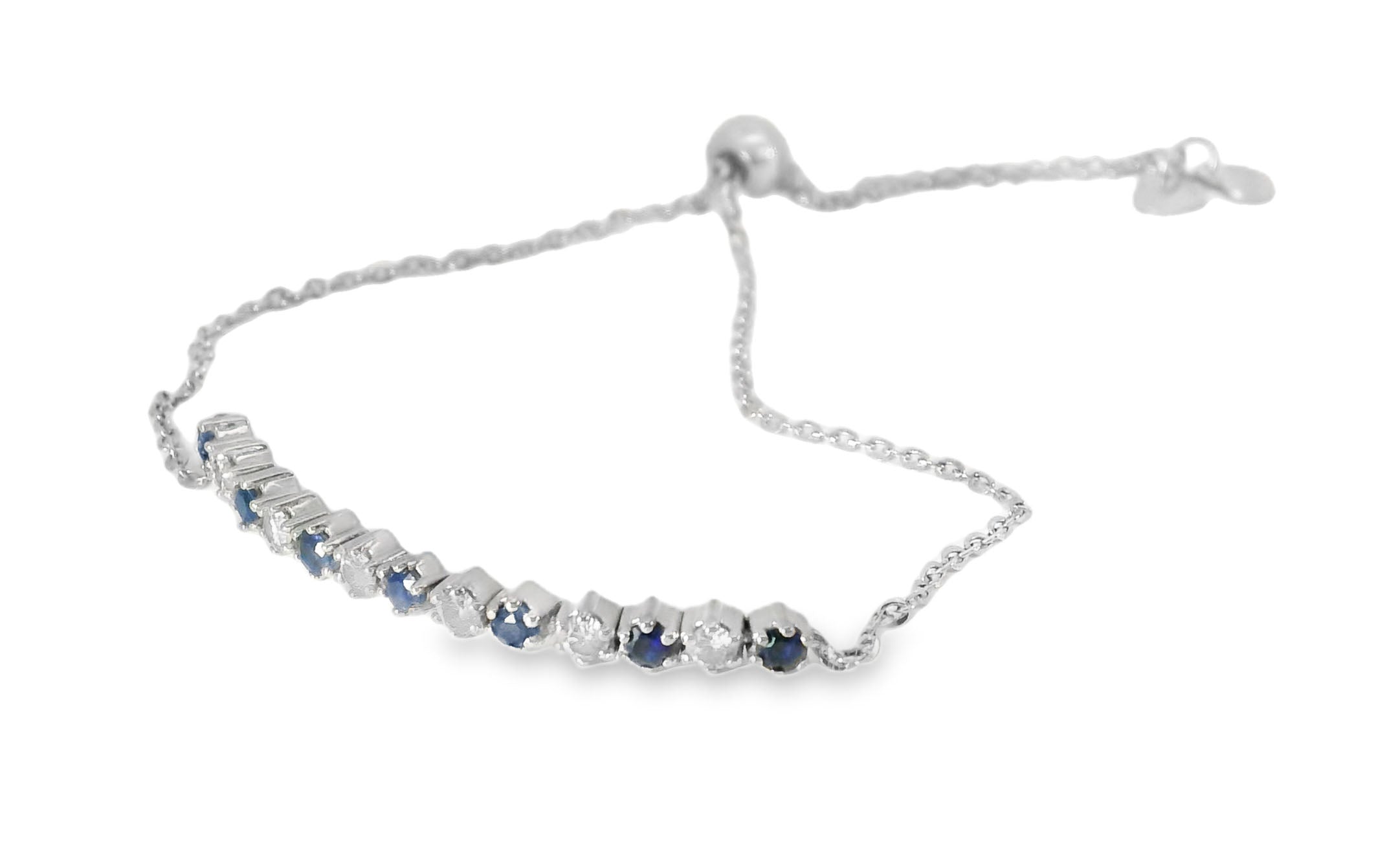 Beautiful 14K White Gold Sapphire Diamond Expandable Bracelet - GGEMSonline