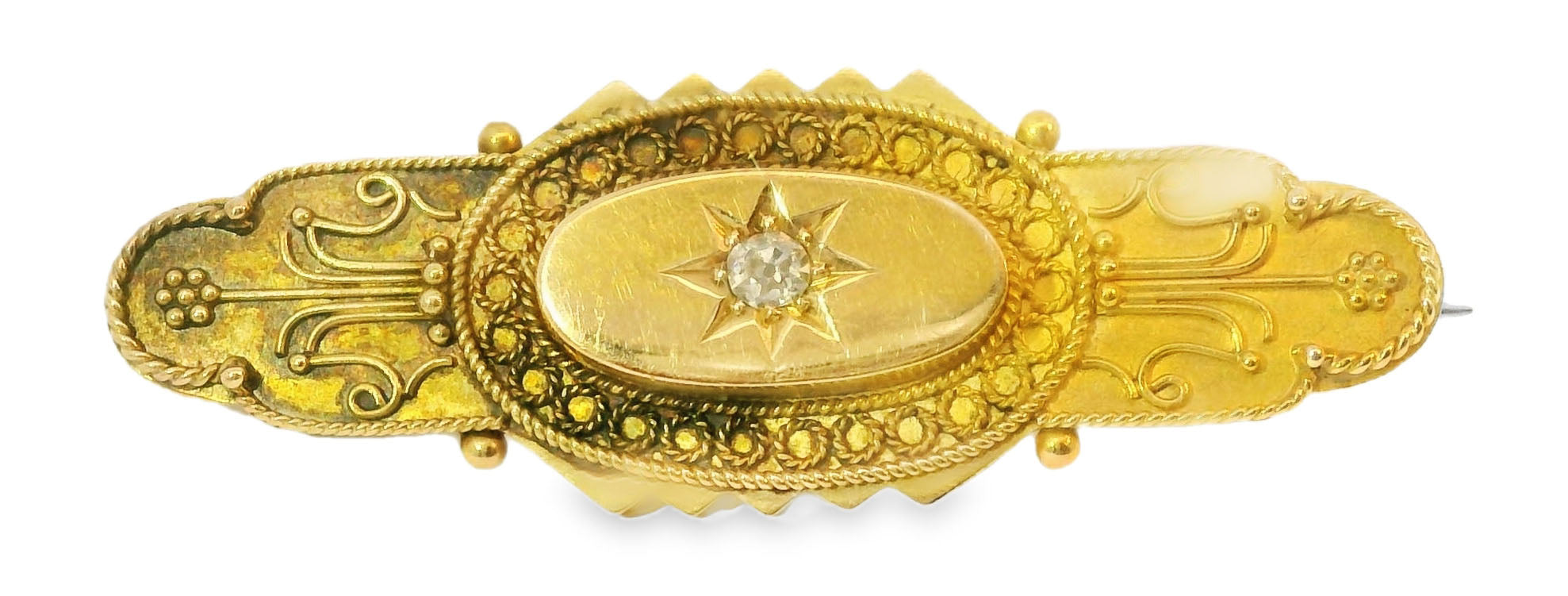 Antique Victorian 14K 15K Yellow Gold Old Mine Diamond Brooch Bar Pin - GGEMSonline