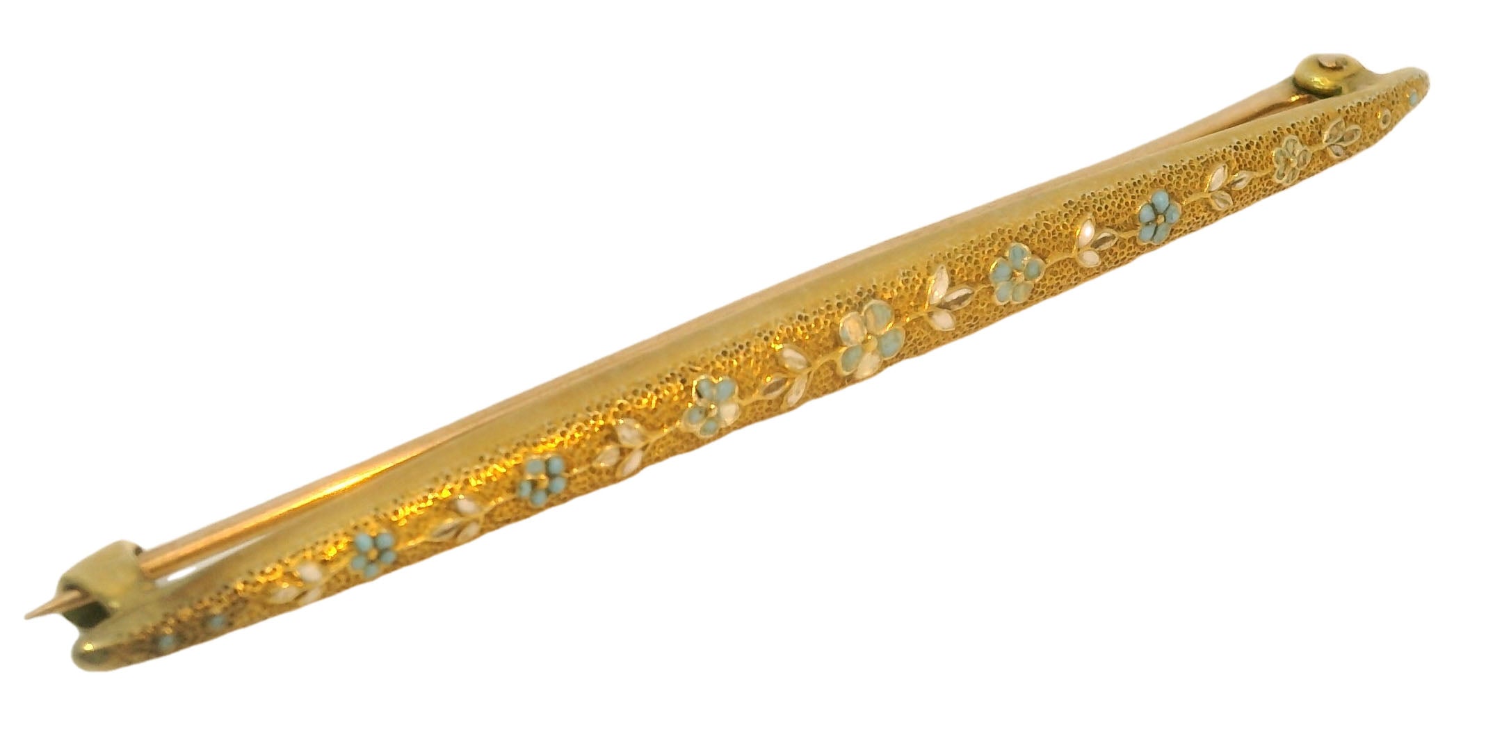 Victorian Antique 14K Gold Enamel Floral Bar Pin Brooch Pin - GGEMSonline