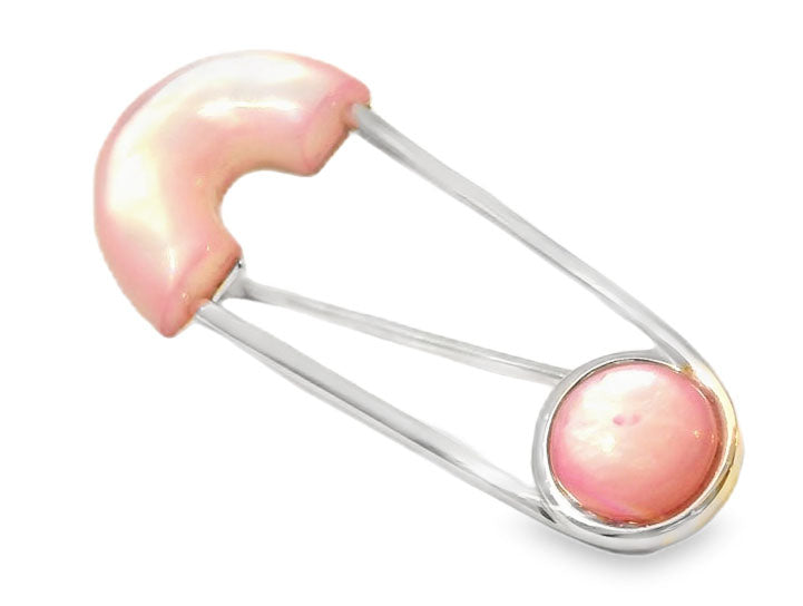 Lovely Estate 14K White Gold Mabe MOP Pearl Safety Pin Brooch - GGEMSonline