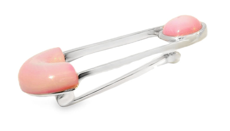 Lovely Estate 14K White Gold Mabe MOP Pearl Safety Pin Brooch - GGEMSonline