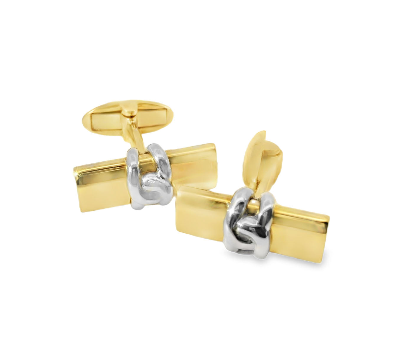 Handsome 14K Two-Tone 2-Tone White Gold Knot Mens Cufflinks