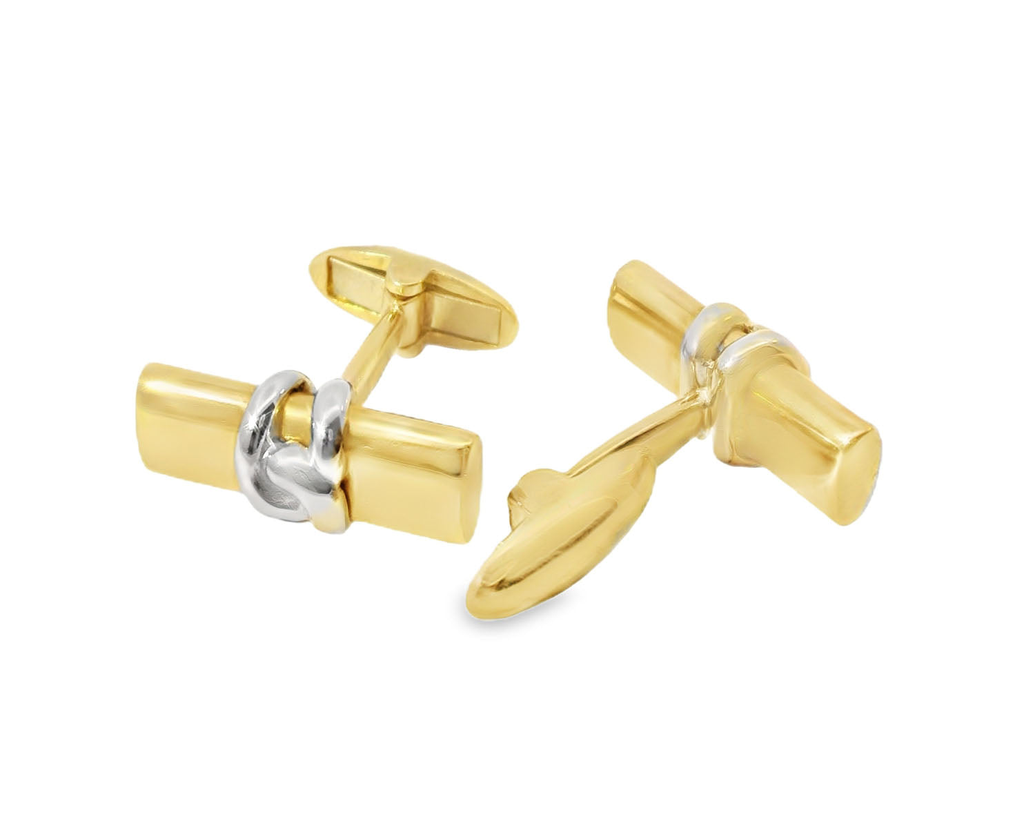 Handsome 14K Two-Tone 2-Tone White Gold Knot Mens Cufflinks