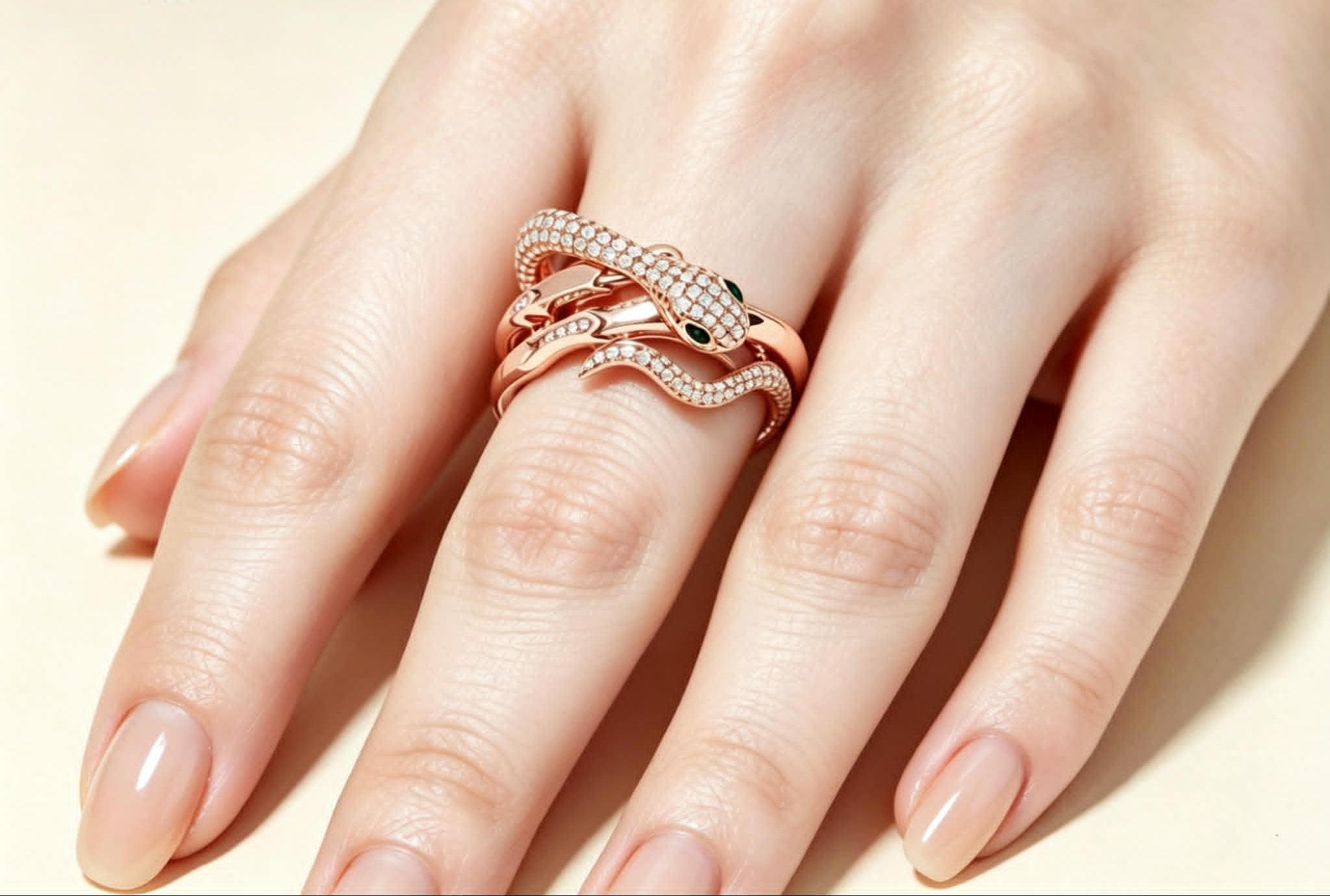 14K Rose Gold Snake Wraparound Emerald Diamond Ring Estate by EFFY