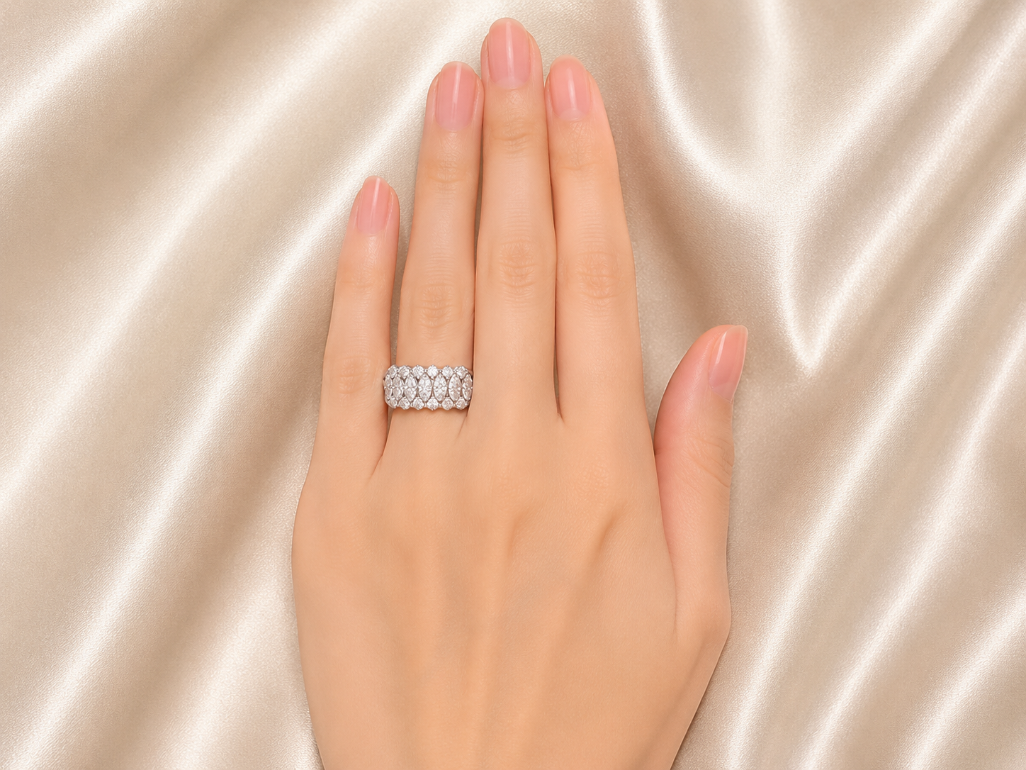 18K White Gold Diamond Band Ring Antique Estate