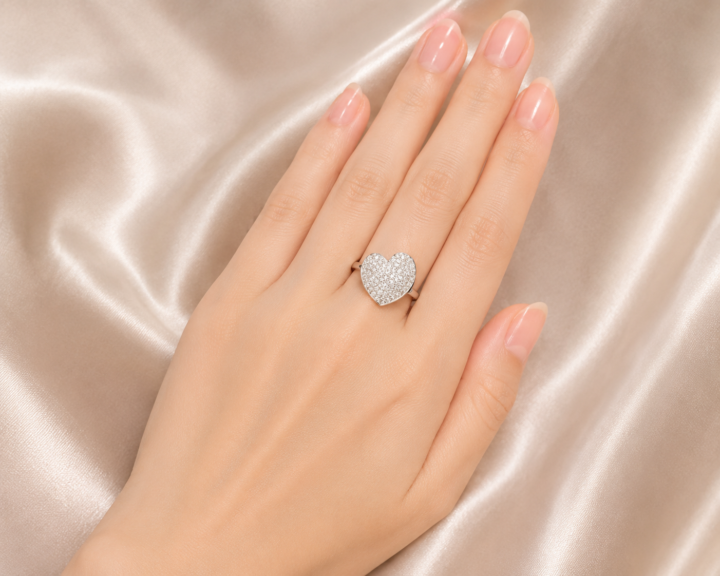 Platinum Heart Shaped Pave Diamond Ring
