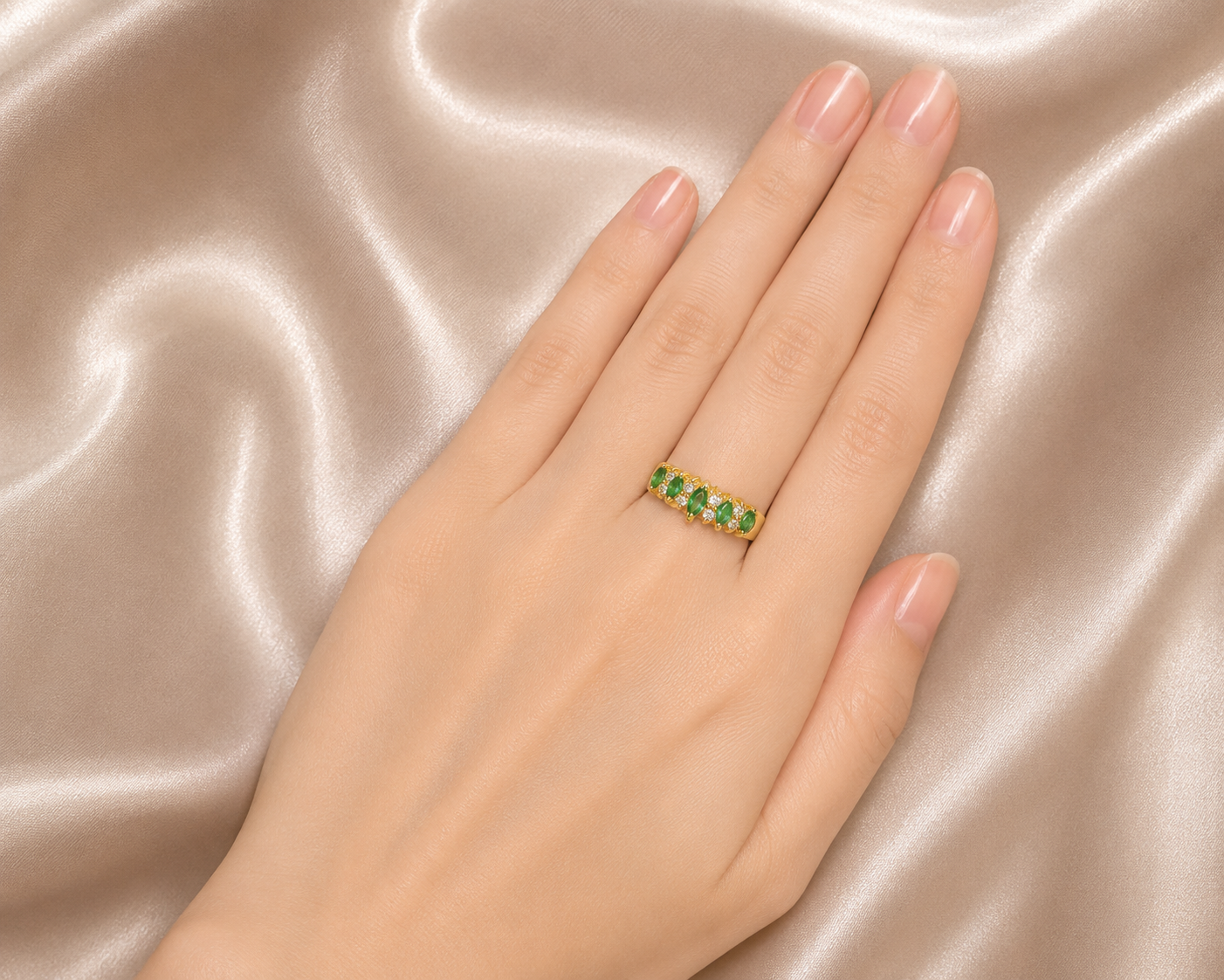 14K Yellow Gold Marquise Emerald Diamond Ring Estate by EFFY