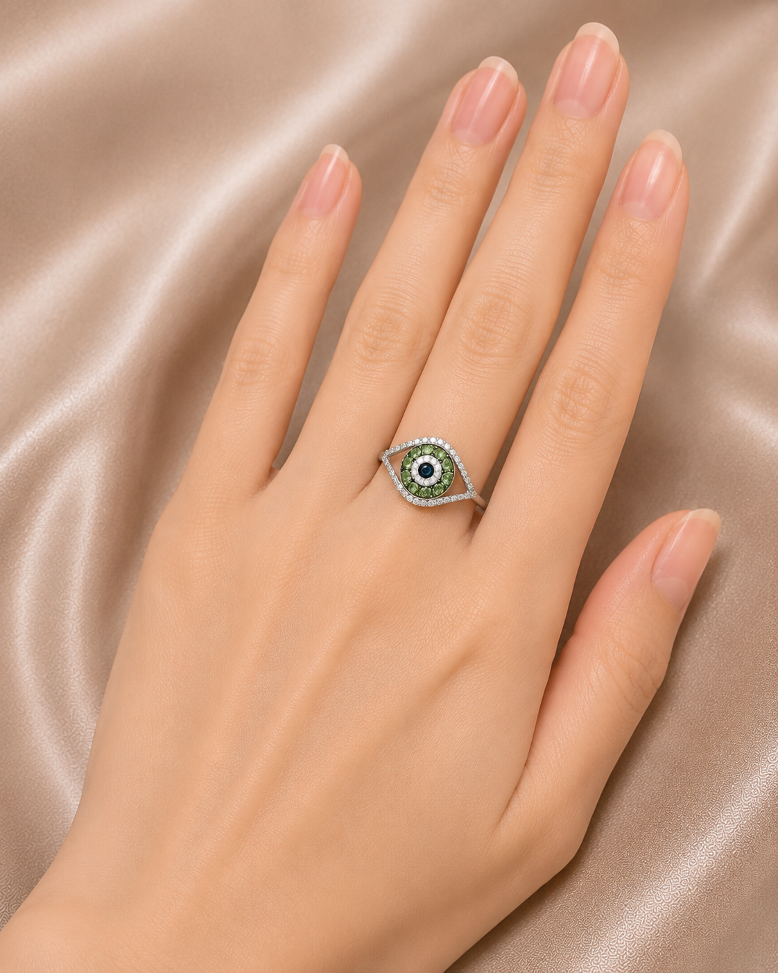 14K White Gold Tsavorite Diamond Evil Eye Ring Estate by EFFY