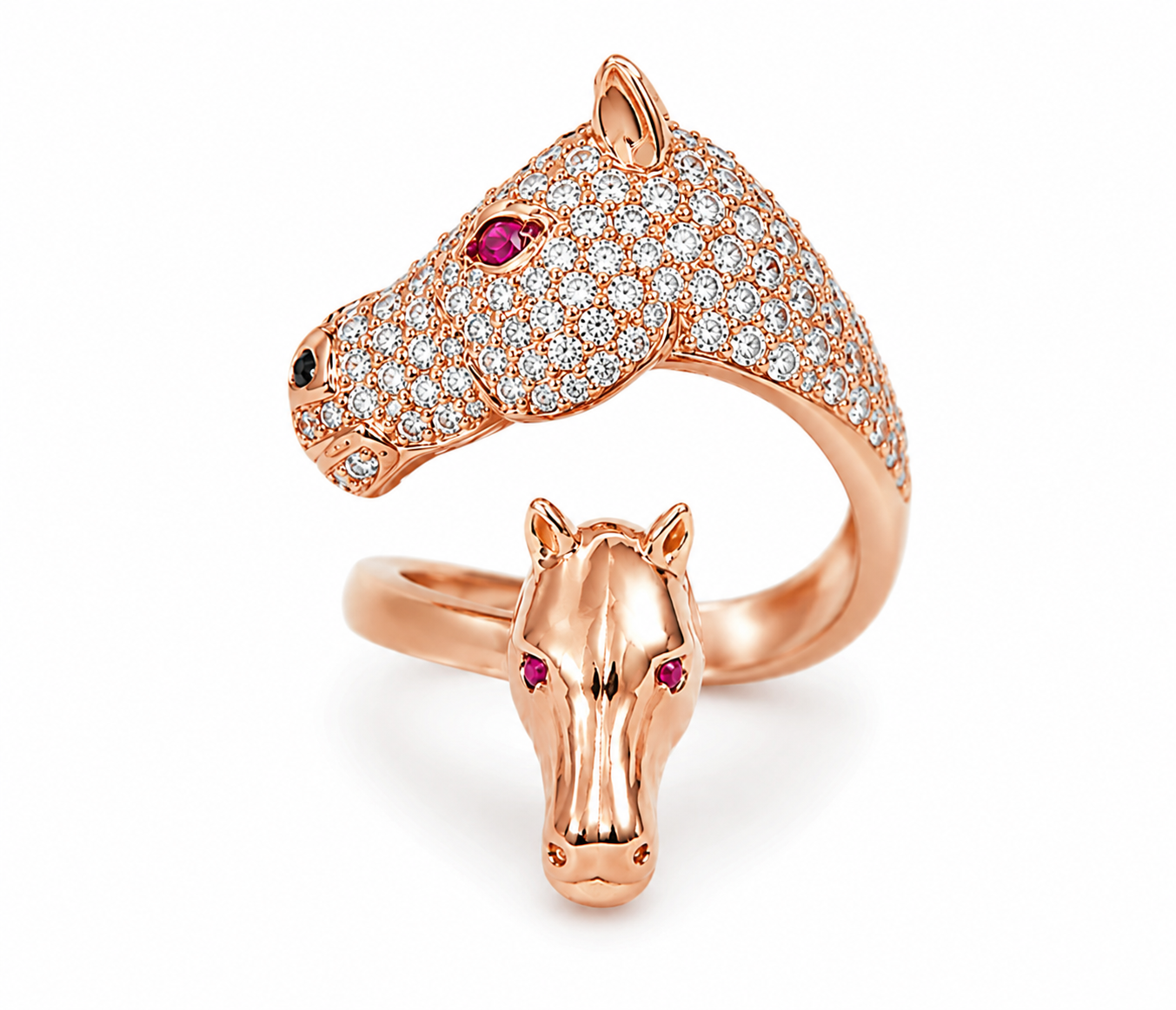 14K Rose Gold Horse Equestrian Diamond Ruby Ring Estate by EFFY