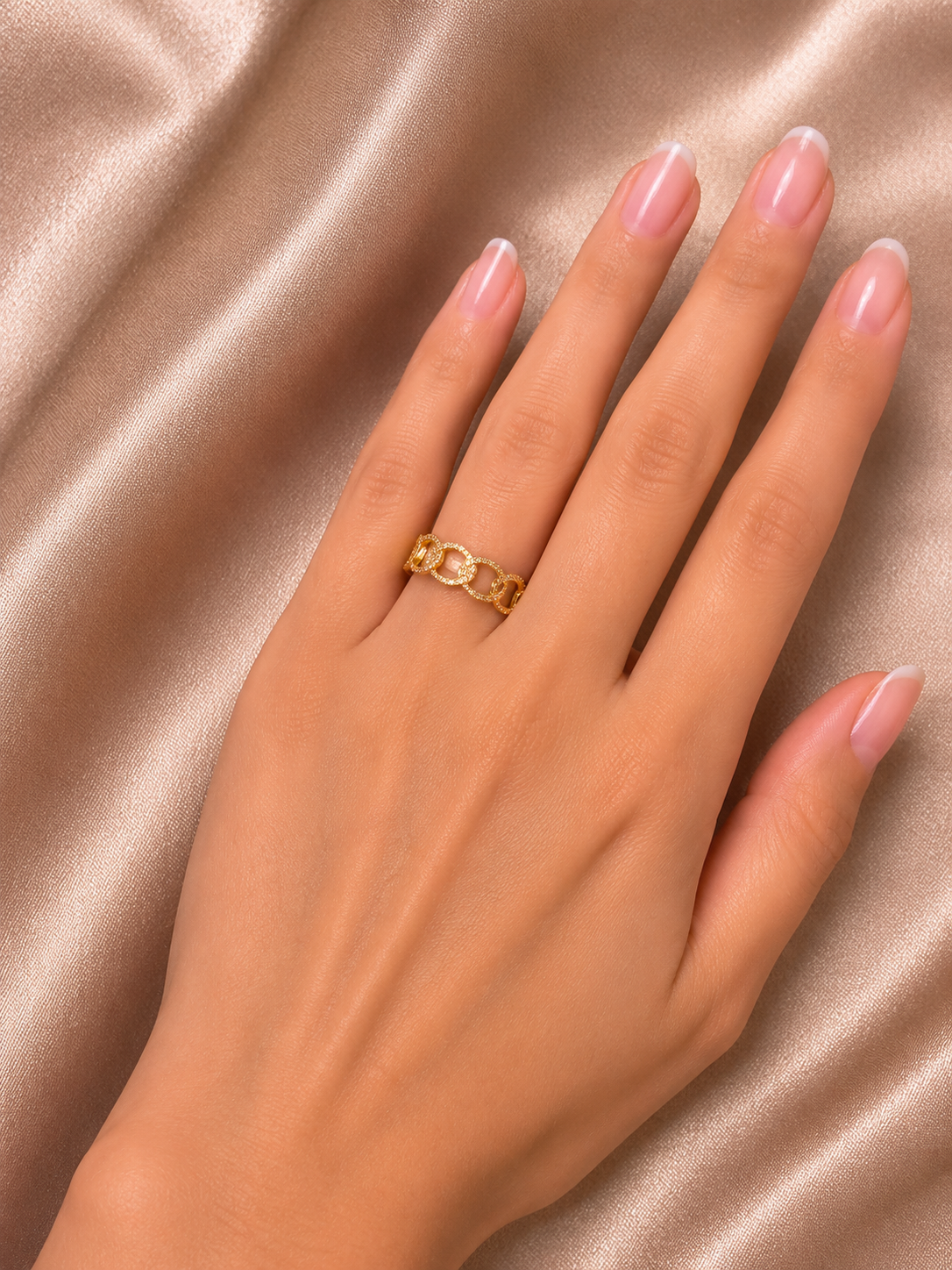 14K Yellow Gold Diamond Swirl Cuban Chain Link Band Ring