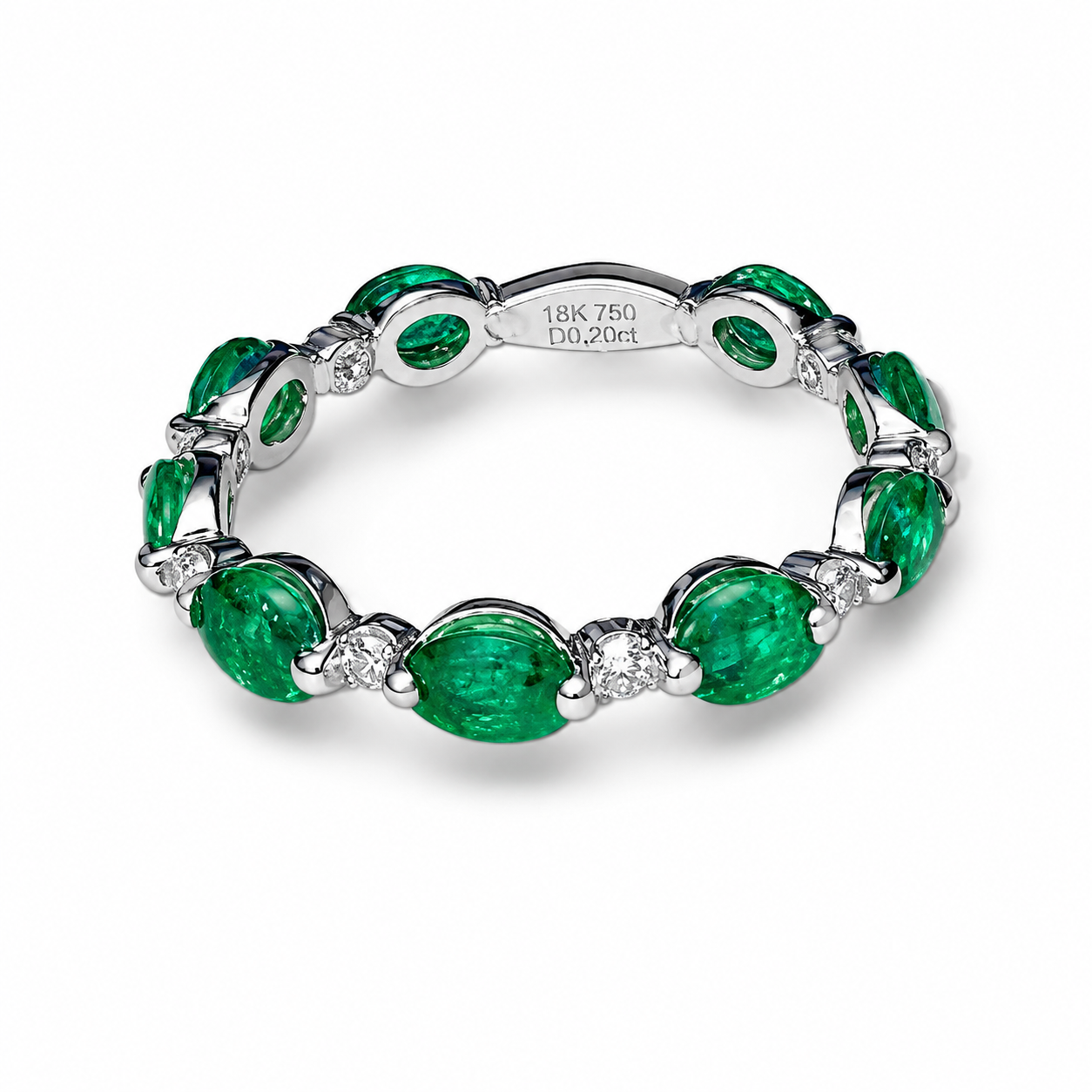 18K White Gold Emerald Diamond Eternity Ring Band