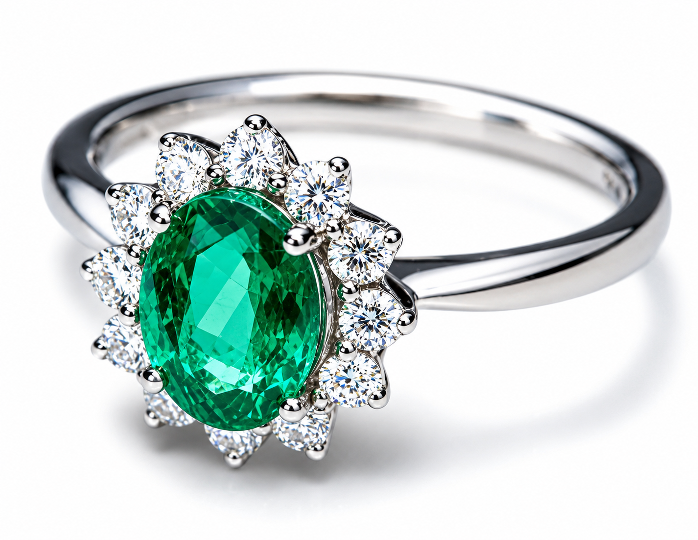 18K White Gold Emerald Diamond Engagement Ring Estate