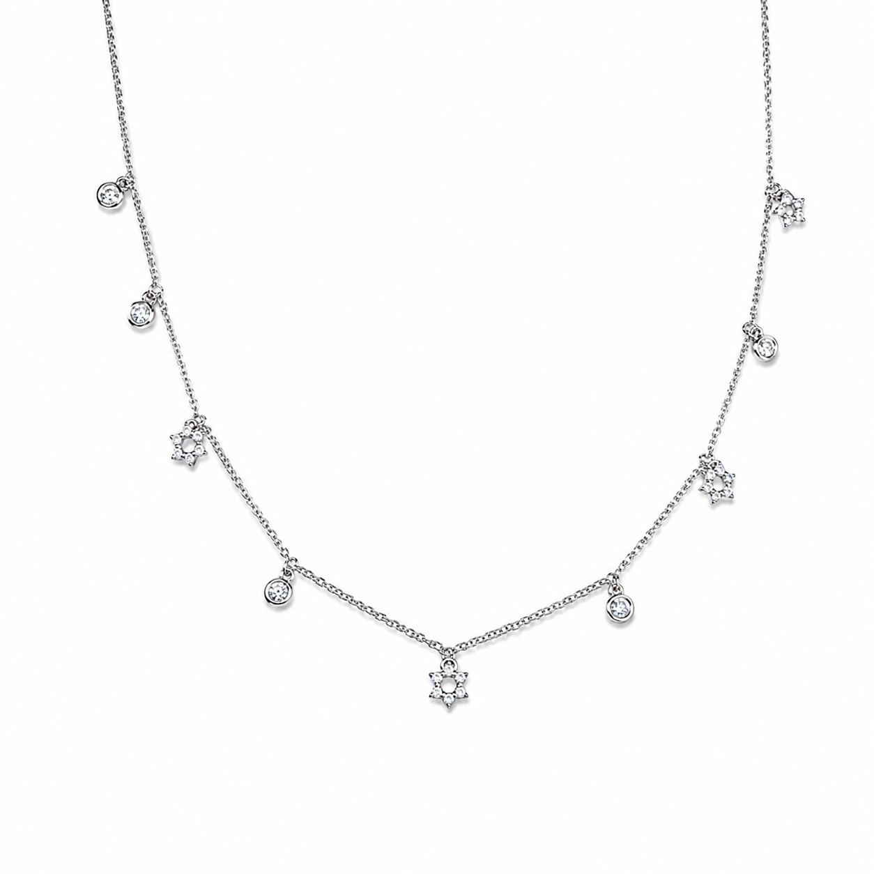 14K White Gold Diamond Star of David Station Necklace Estate