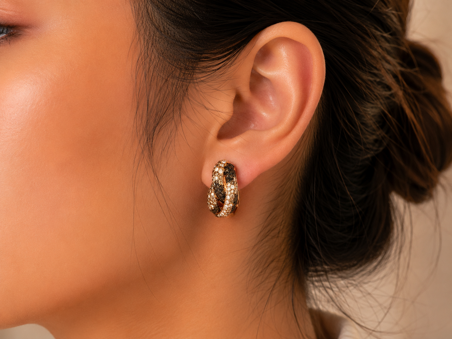 14K Pink Rose Gold Multi Color Diamond Knot Earrings Estate