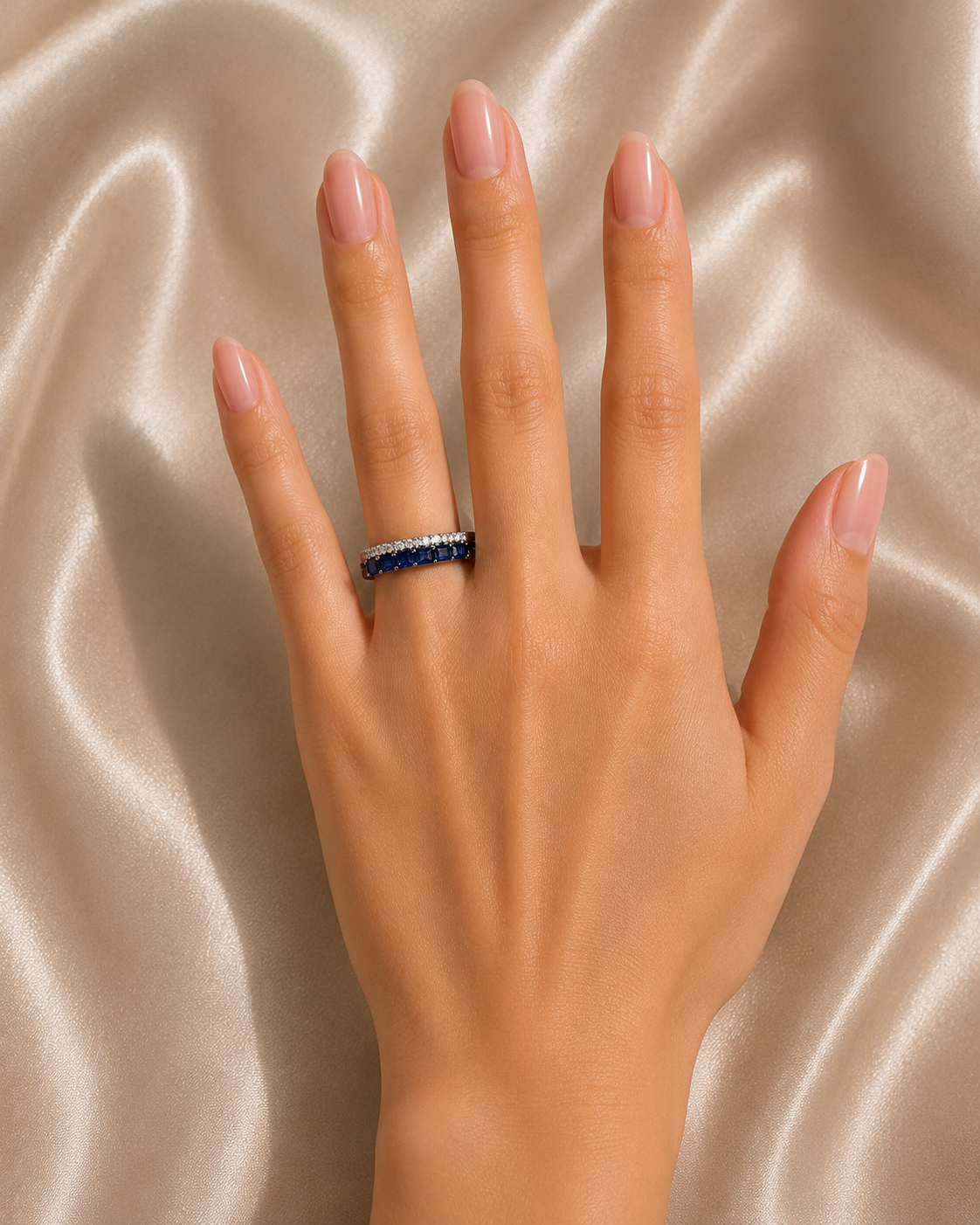 14K White Gold Sapphire Diamond Wedding Band Ring Designer Estate