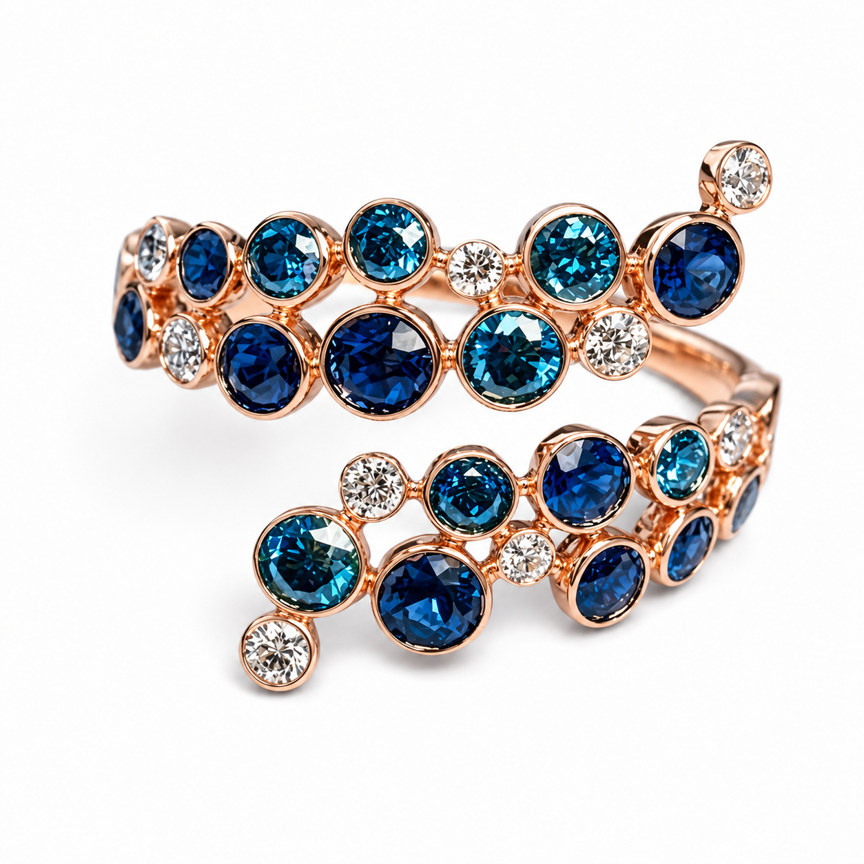 10K Rose Pink Gold Blue Diamond Bypass Band Ring