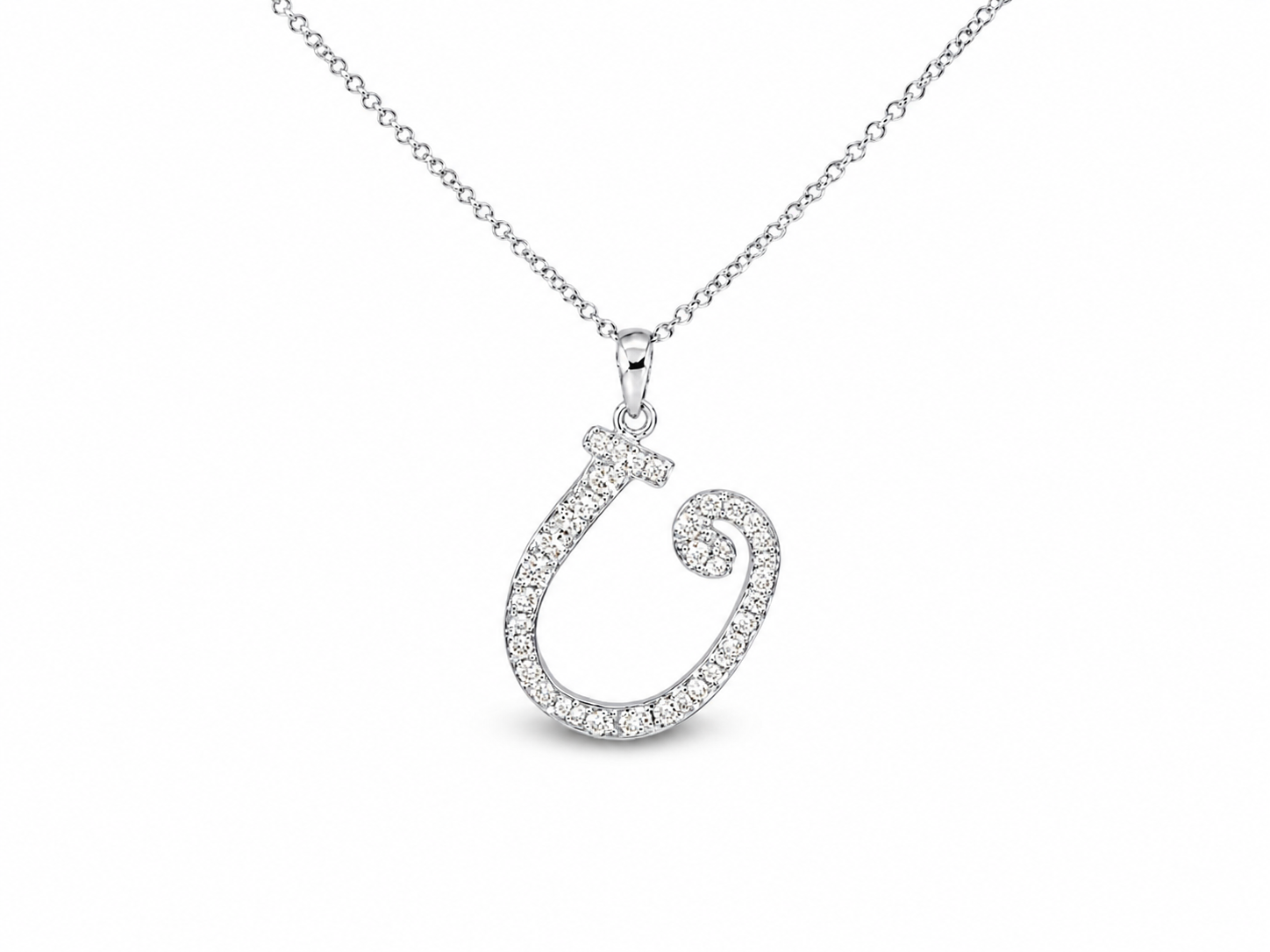 18K White Gold Diamond U Initial Pendant Slide Estate