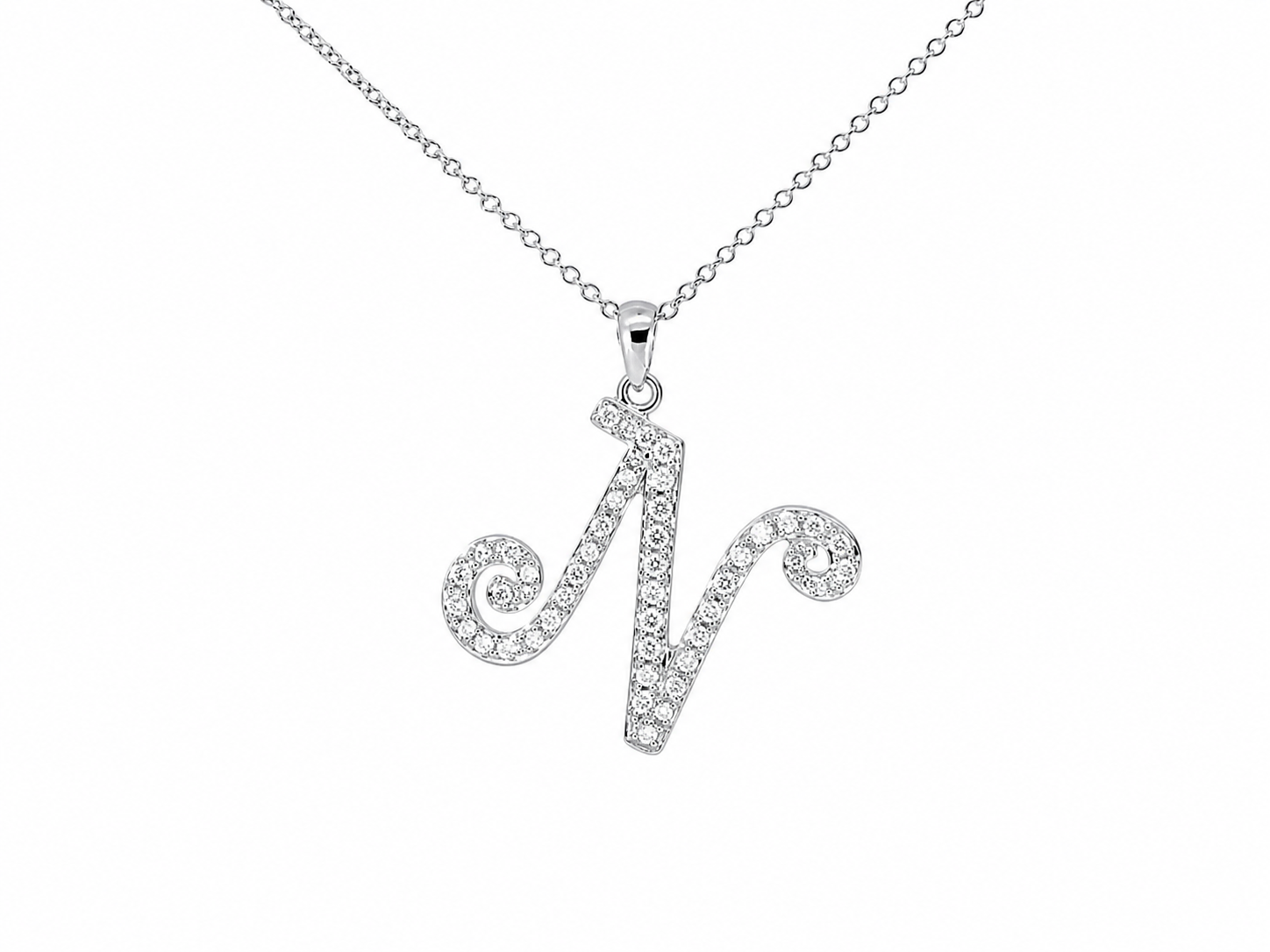 18K White Gold Diamond N Initial Pendant Slide Necklace Estate