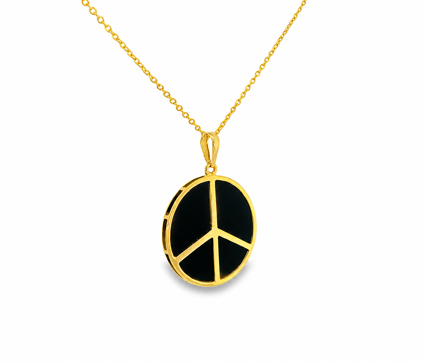 14K Yellow Gold Black Onyx Peace Sign Pendant Slide Modern Estate