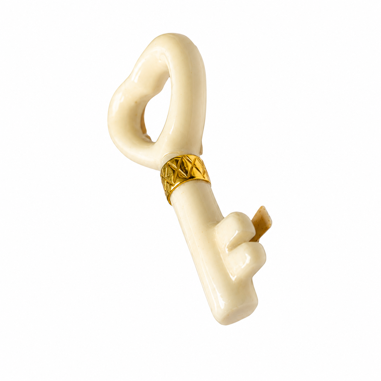 14K Yellow Gold White Agate Key Pendant Slide Necklace Modern Estate
