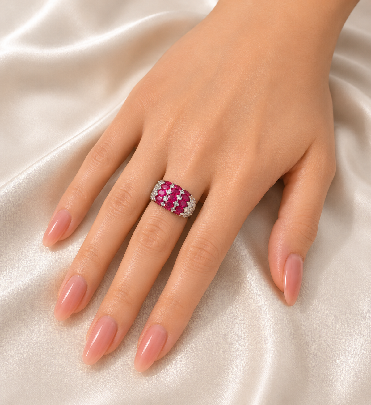 14K White Gold Ruby Diamond Ring Band Estate