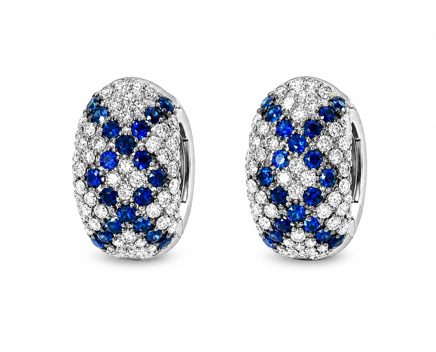 14K White Gold Champagne Diamond Sapphire Mosaic Huggie Earrings Estate