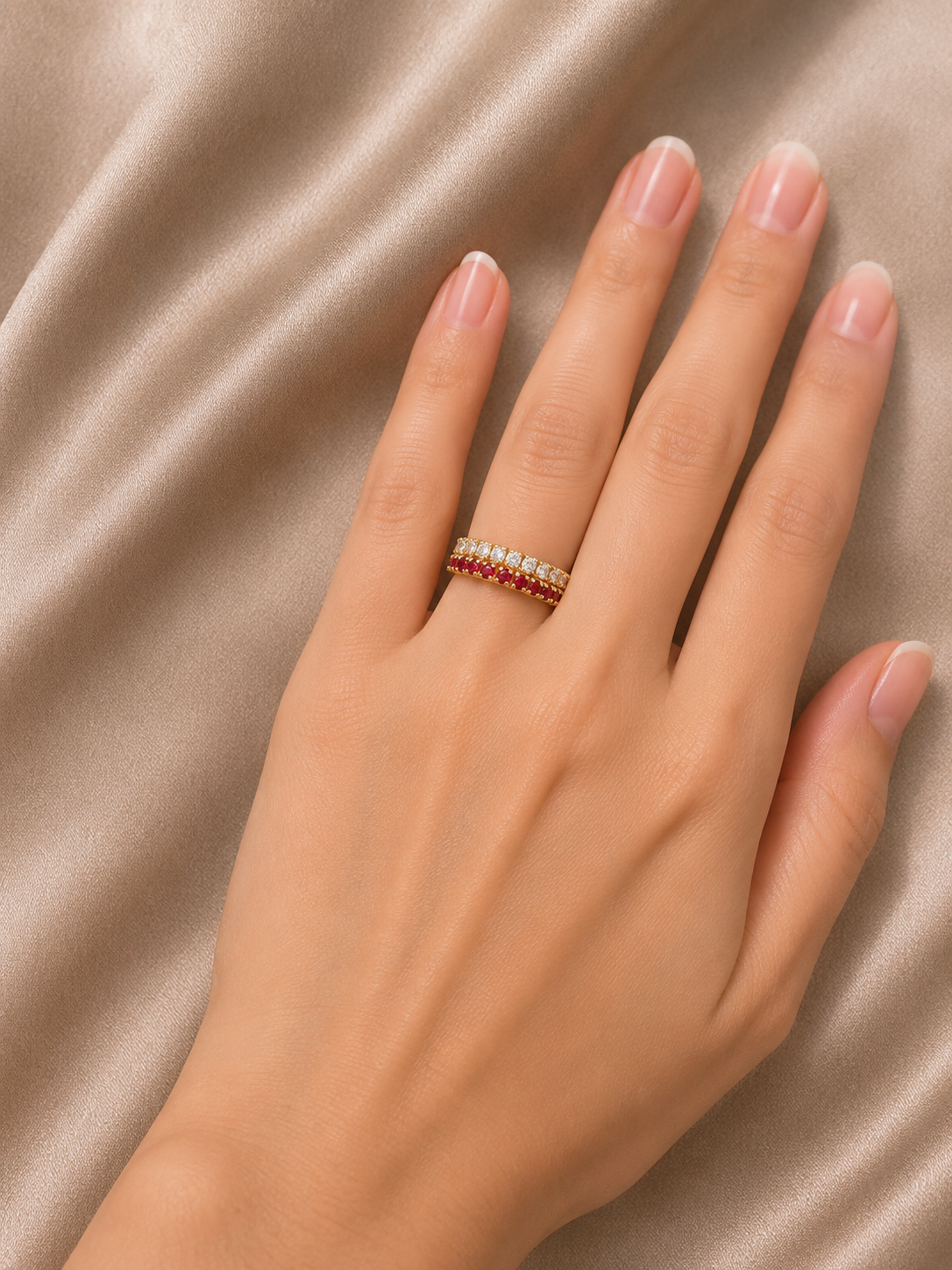 14K White Gold Diamond and Ruby Mesh Wrap Ring