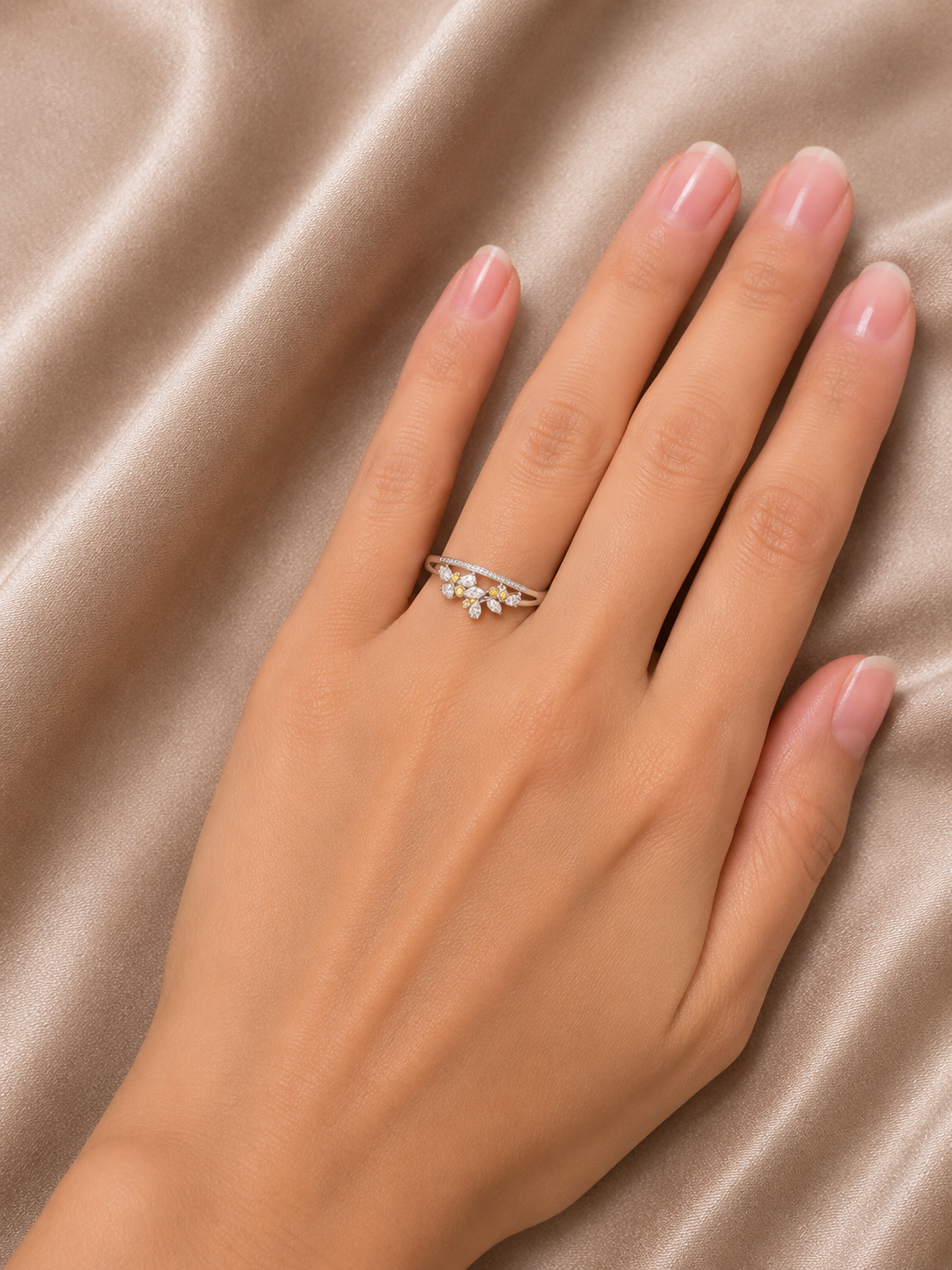14K White Gold Diamond Floral Ring