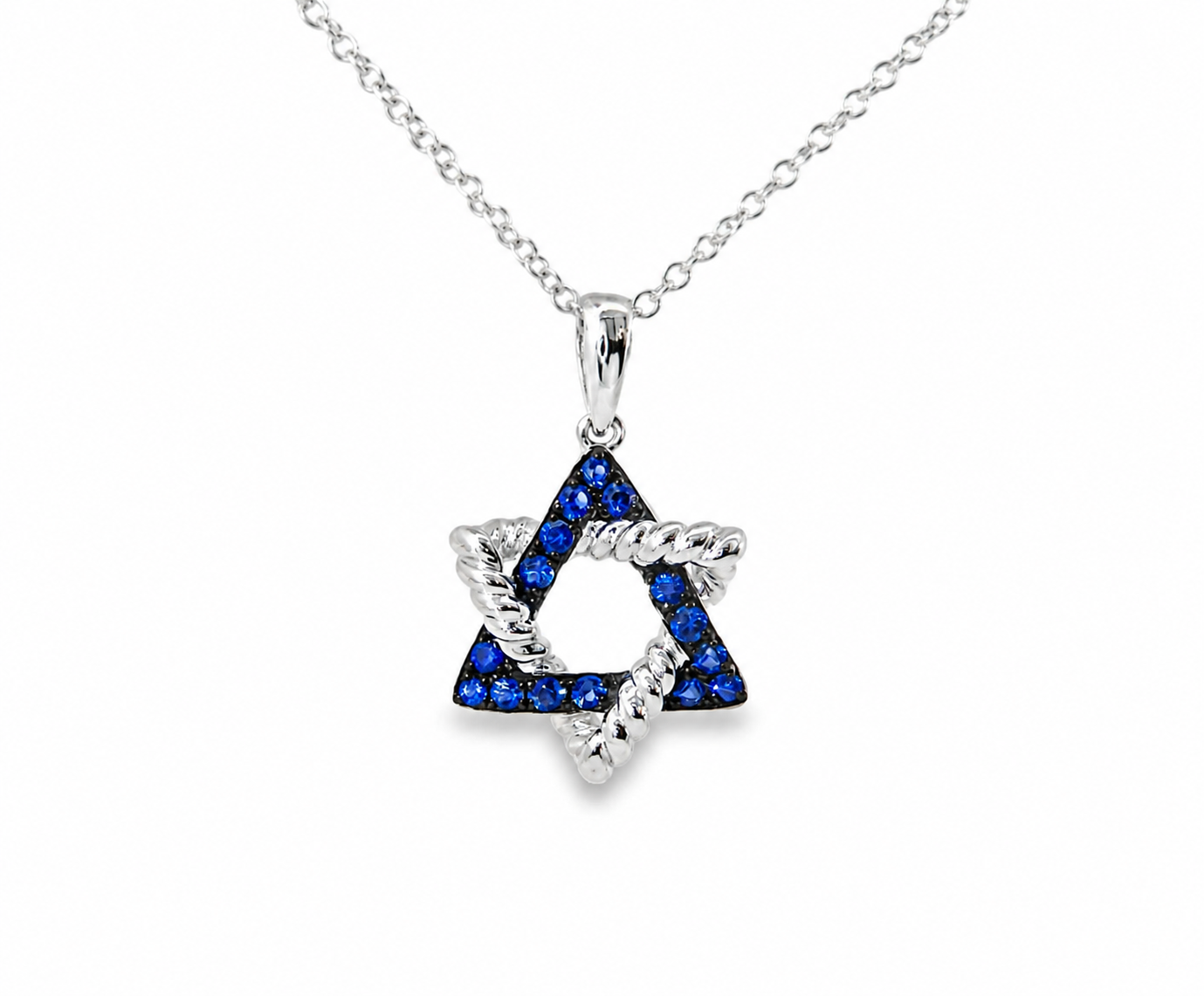 14K White Gold Sapphire Star of David Pendant Necklace Estate by EFFY
