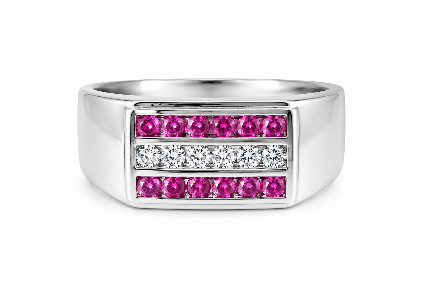 14K White Gold Diamond Ruby Men's Designer Ring Band