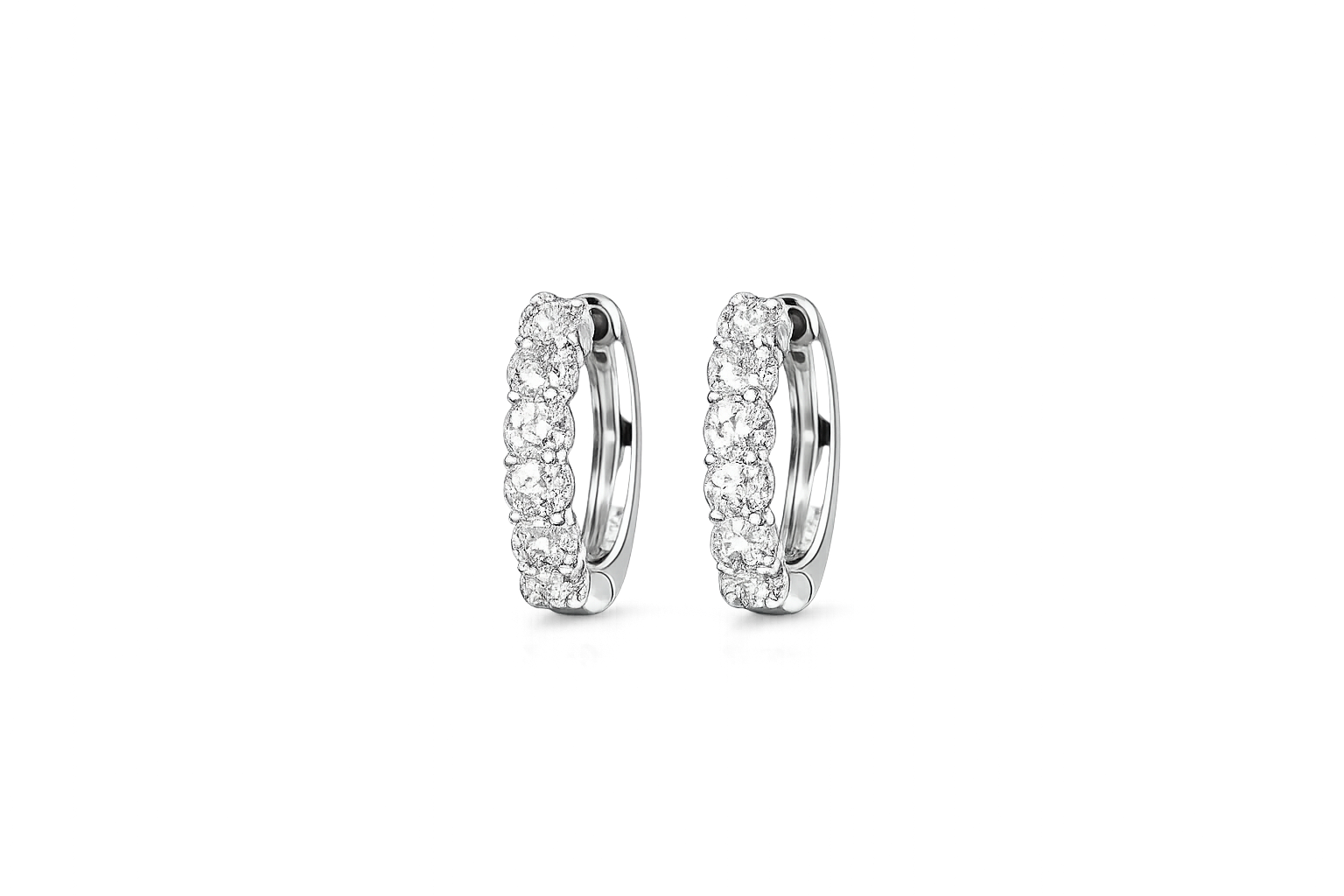 14K White Gold Diamond Hoop Earrings