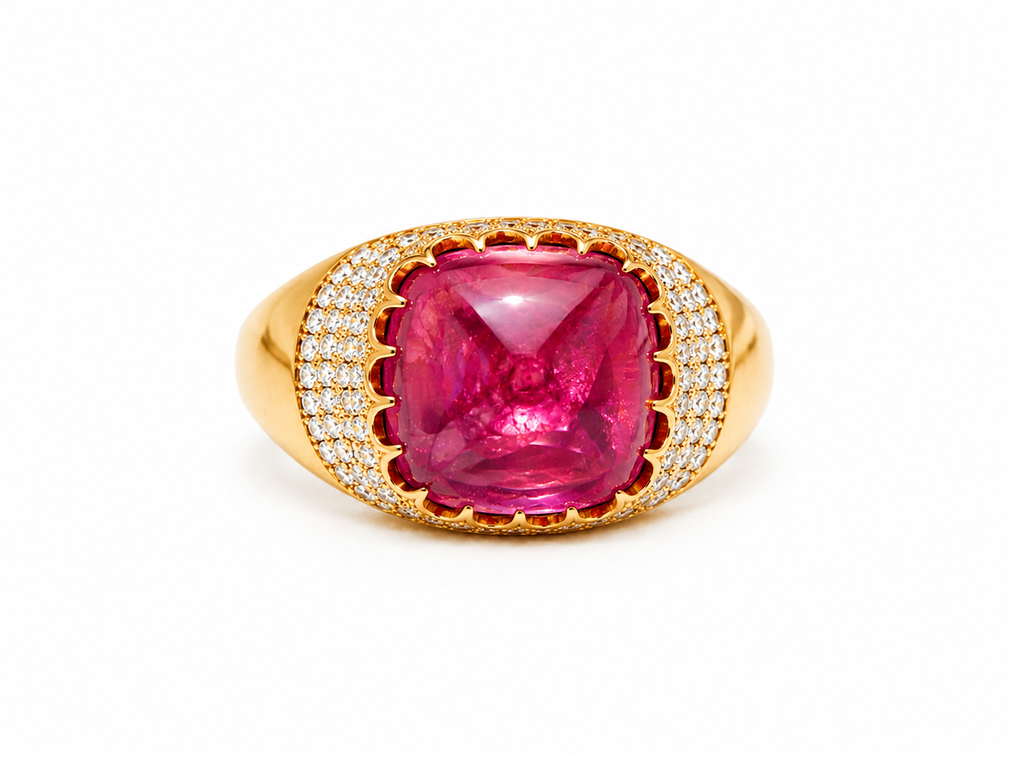 14K Pink Rose Gold Cabochon Amethyst Diamond Designer Ring Band