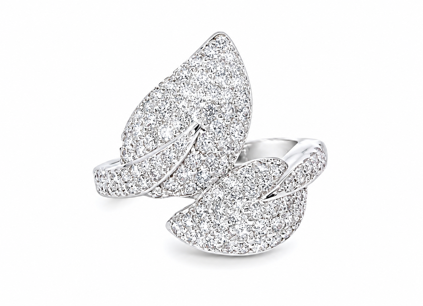 14K White Gold Diamond Designer Leaf Ring Band
