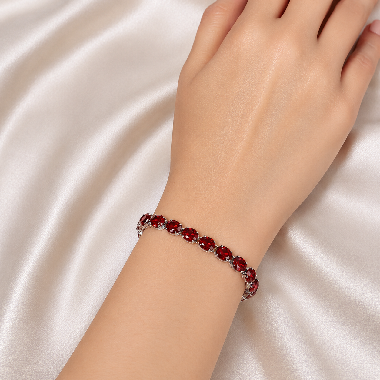 Sterling Silver 925 Natural Garnet Flexible Bracelet