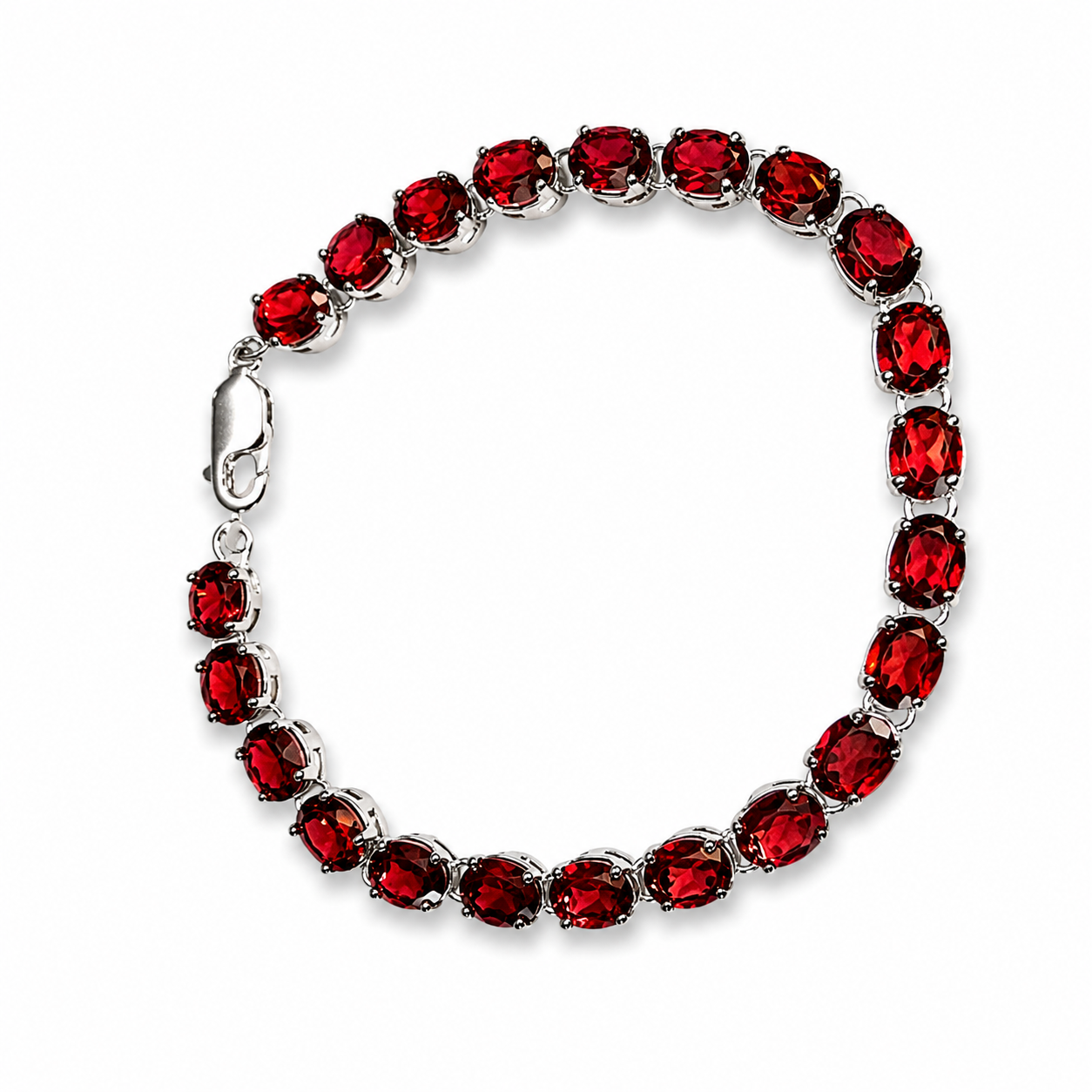 Sterling Silver 925 Natural Garnet Flexible Bracelet