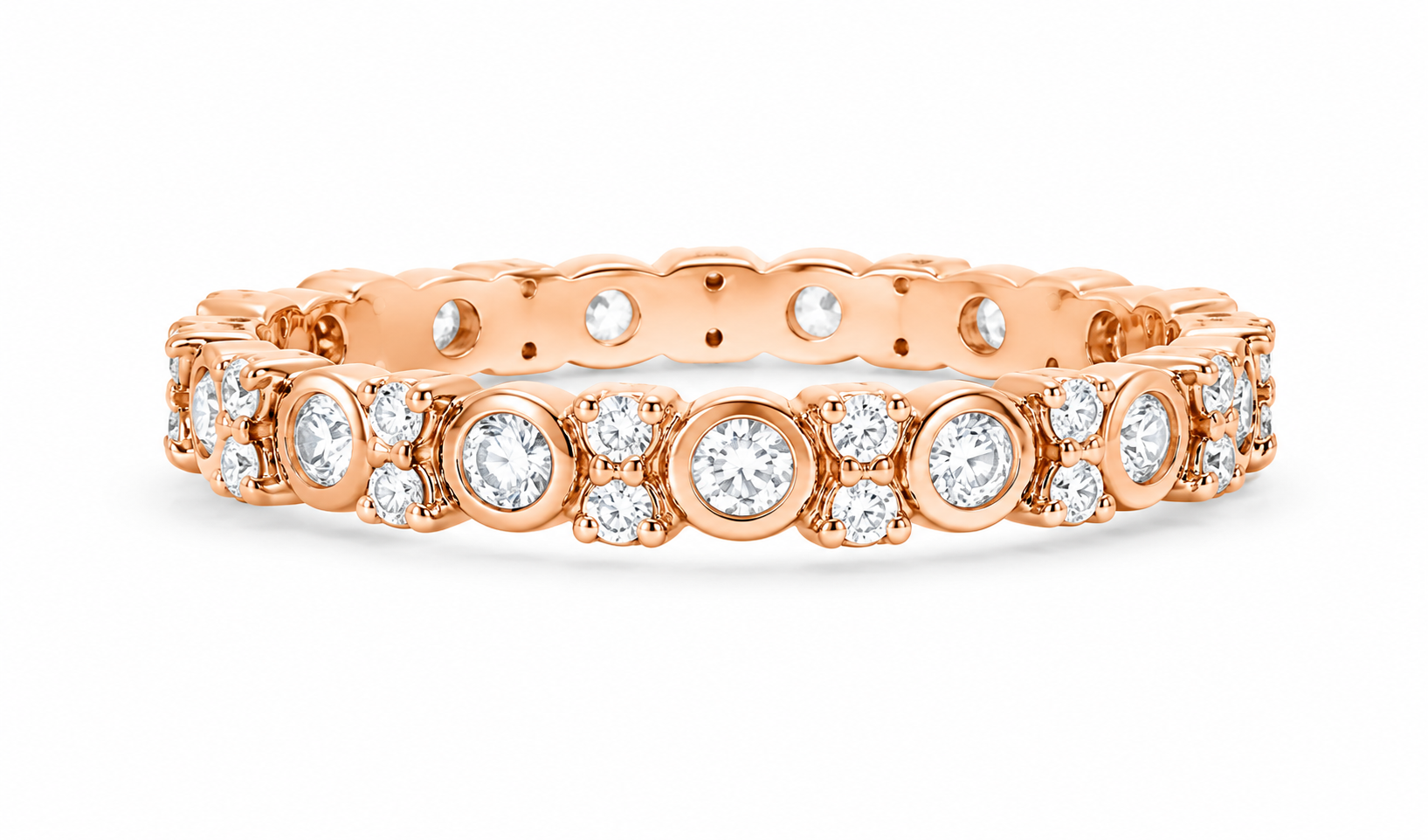 14K Pink Rose Gold Diamond Eternity Wedding Band Ring Estate Designer