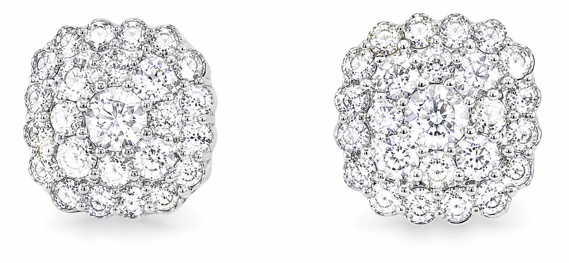 14K White Gold Pave Diamond Stud Earrings Estate