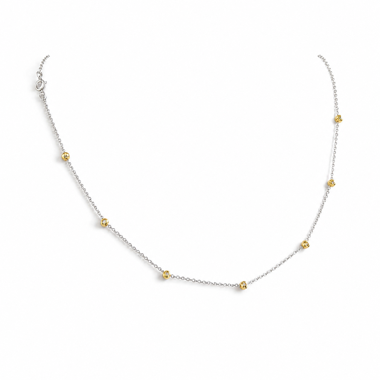 14K White Gold Yellow Diamond Station Necklace Estate